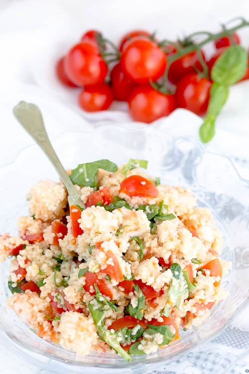 Cous Cous gamberoni, rucola e pomodorini