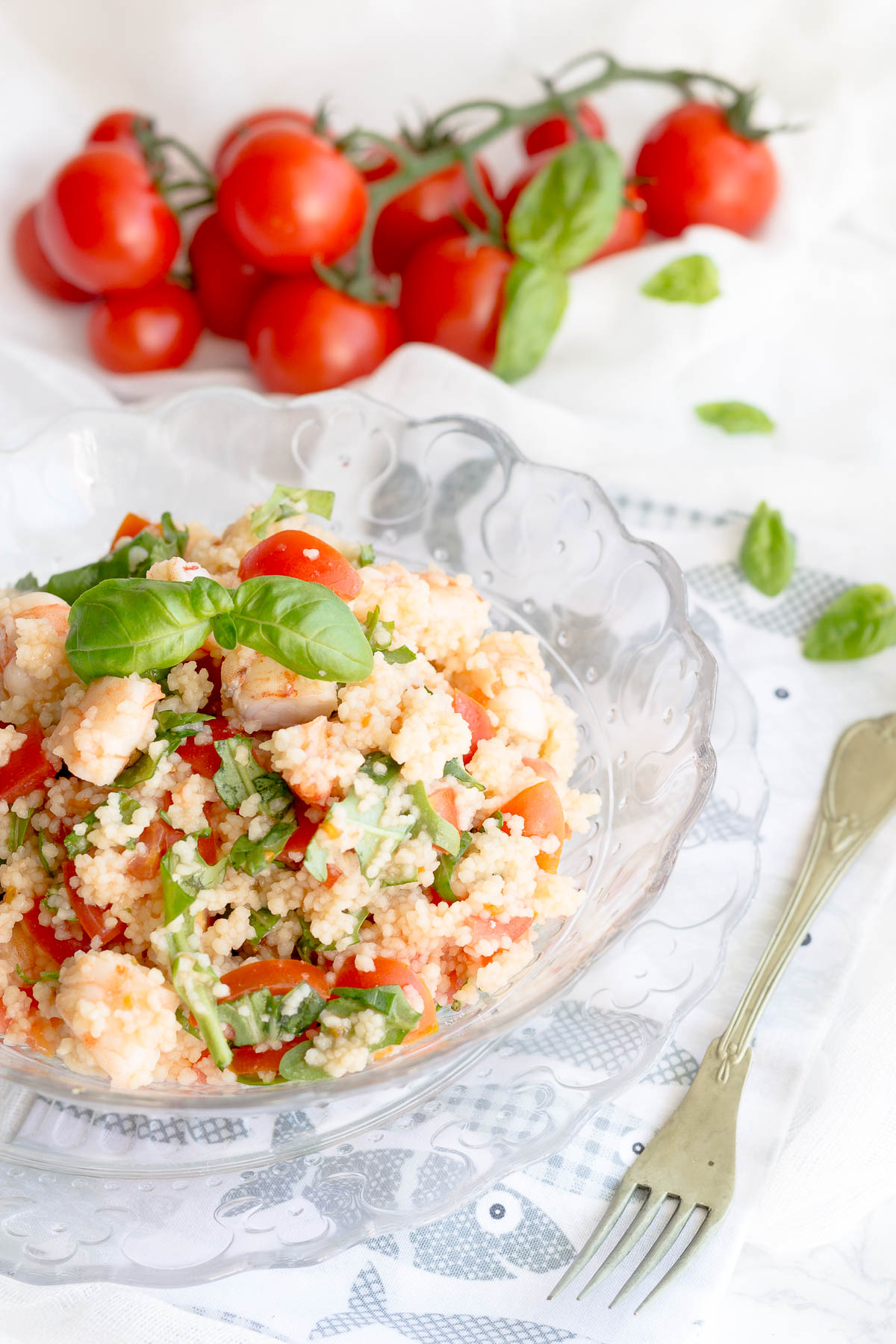 Cous Cous gamberoni, rucola e pomodorini